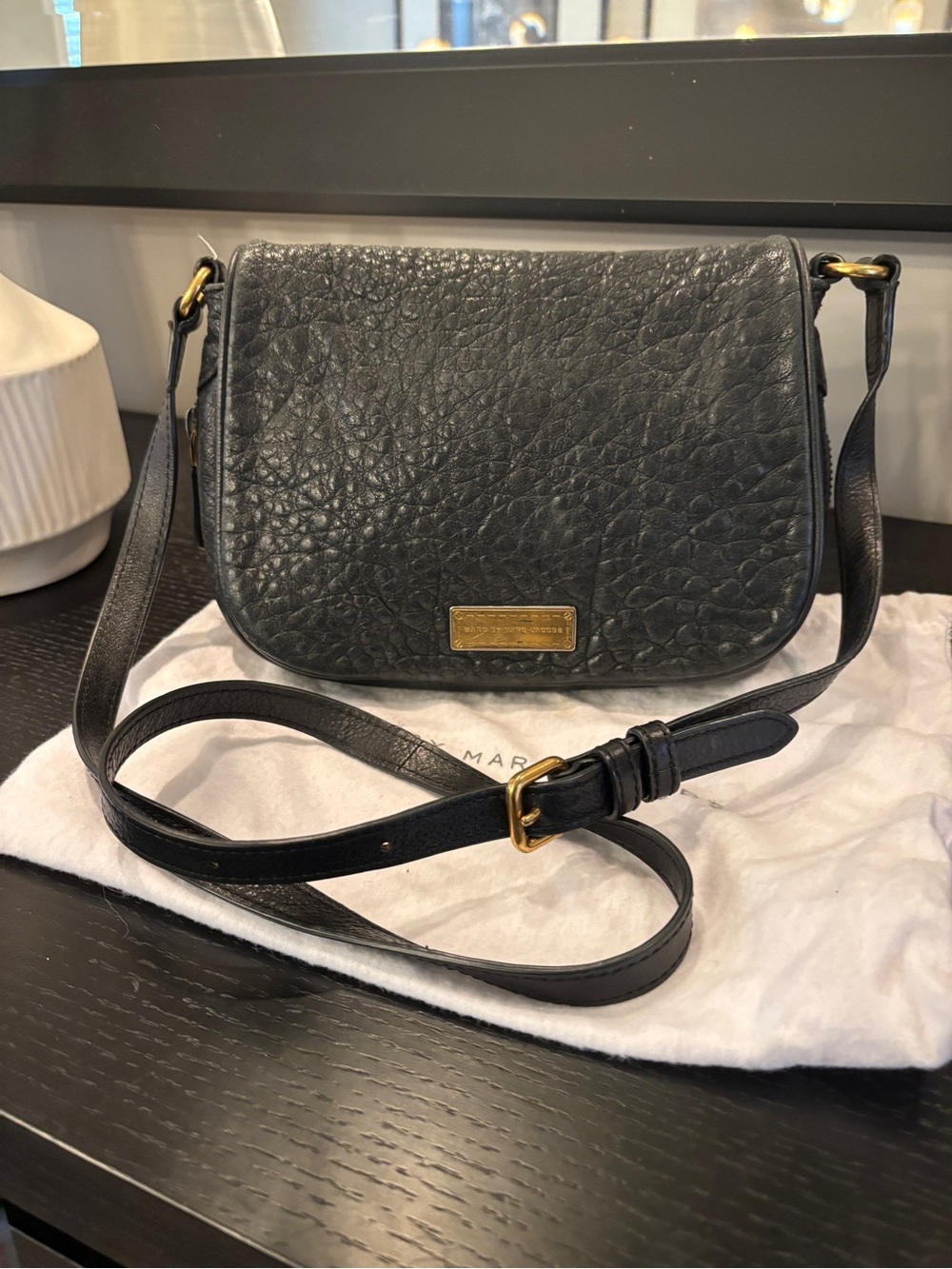 Marc by Marc Jacobs Black Pebbled Leather Crossbody with Gold Hardware